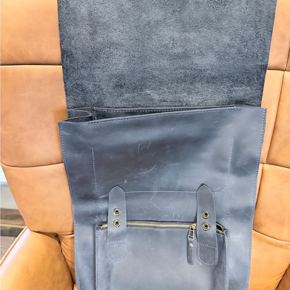 Blue Leather Backpack - Picture 2 of 5